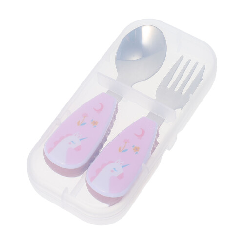 1Ensemble Fourchette Bébé Apprentissage Acier Rose