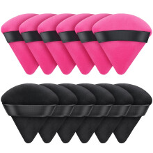 12PCS Velour Triangle Makeup Powder Puffs for Loose Powder and Foundation, Soft Reusable Blender for Flawless Face and Body Finish, 6 Black 6 Red