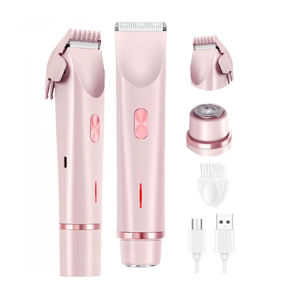 Pink Women's Electric Shaver And Bikini Trimmer, Rechargeable Ipx7 Waterproof Pain Dualhead For Face, Legs And Sensitive Skin (Pink)