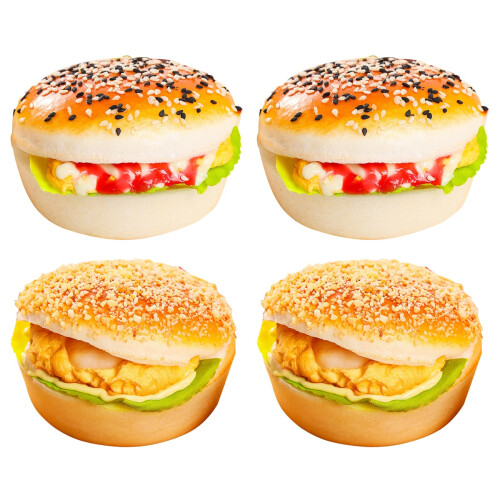 4Pcs Realistic PU Fake Burger Models Light Brown Kitchen Display 1
