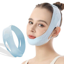 Reusable V Line Face Lift Mask with Adjustable Double Chin Slimming Band for Jawline Contour, Blue