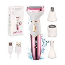 Women's Electric Shaver 4in1 Painless Hair Removal Kit, Rechargeable Waterproof Razor for Face, Legs, Bikini, Underarms