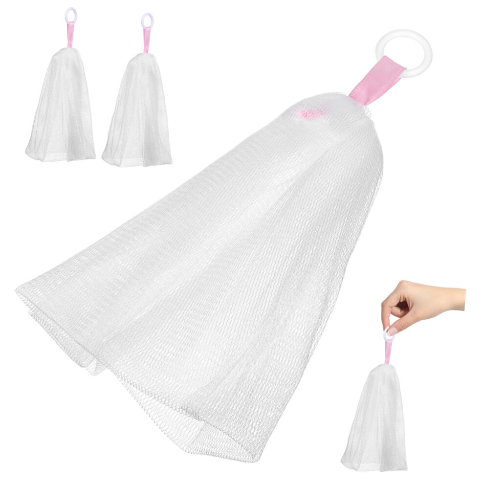 3pcs Exfoliating Soap Saver Bag with Drawstring, Reusable Mesh for Shower and Facial Cleansing