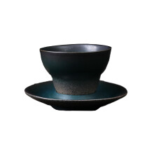 Vintage Crackle Glaze Ceramic Coffee Mug and Saucer Set, 6oz Handcrafted Espresso Cup, Dark Green