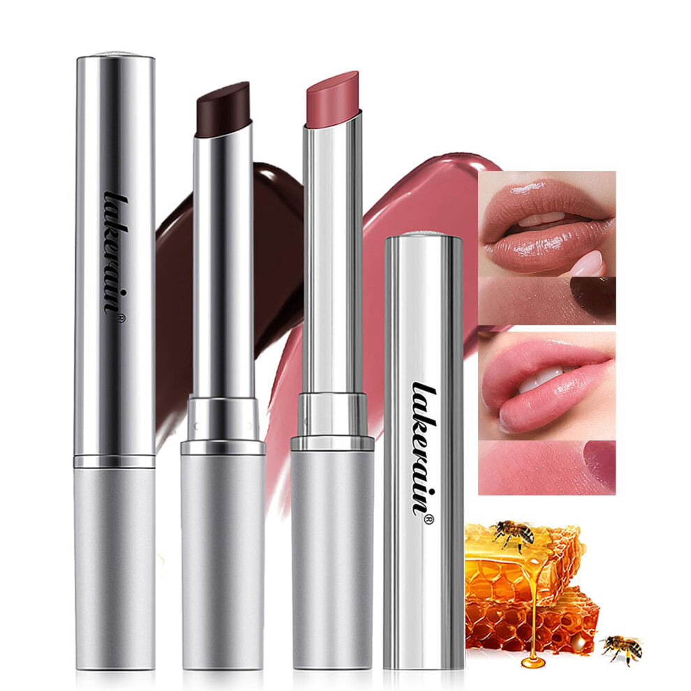 2Pcs Honey Tinted Lip Balm Hydrating Vegan Formula for Dry Lips with Sheer Glossy Finish