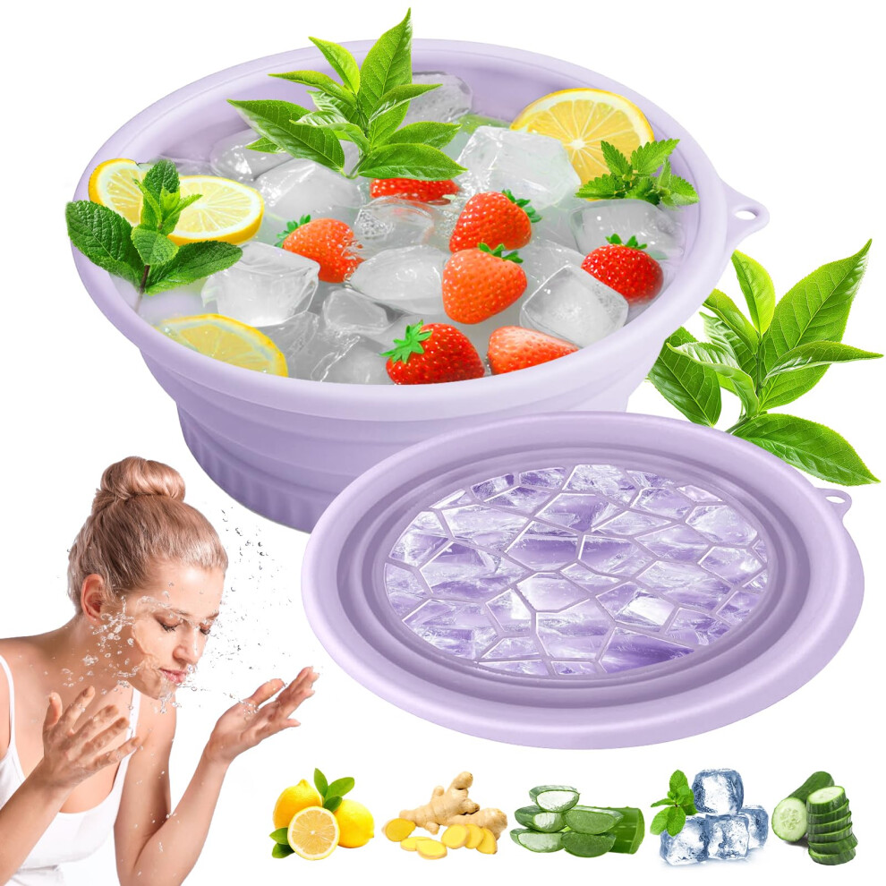 Purple Facial Ice Bath Bowl With Builtin Ice Tray, Foldable Silicone Ice Face Bowl For Skincare And Recovery (Purple)