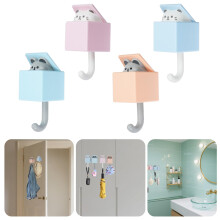 Cute Cat Wall Hooks 4 Pcs Decorative Adhesive Hooks Strong Hold Waterproof for Keys Towels Bags