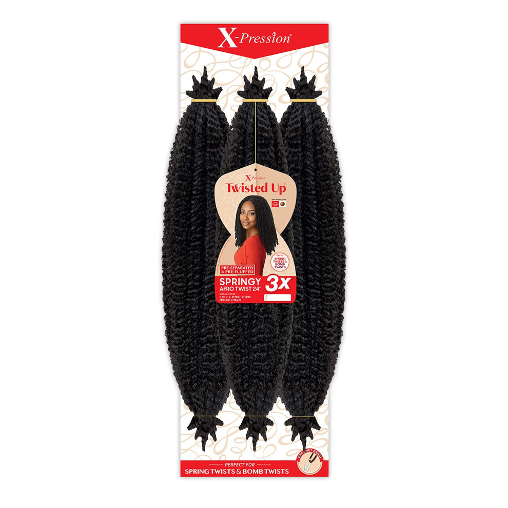 X-Pression Unisex Outre Crochet Braids Twisted Up 3X Springy Afro Twist 24" (1-Pack, 1B)