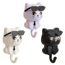 Wall Mounted Key Holder 3PCS Punch Cute Cat Hooks for Keys Decorative Strong Adhesive