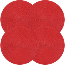 Round Christmas Placemats Set of 4, 15 Inch Heat Resistant Woven Holiday Table Mats, Red