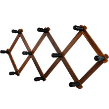 Wood Wall Mounted Coat Rack, Expandable Accordion Design with 10 Large Hooks, Vintage Walnut Finish