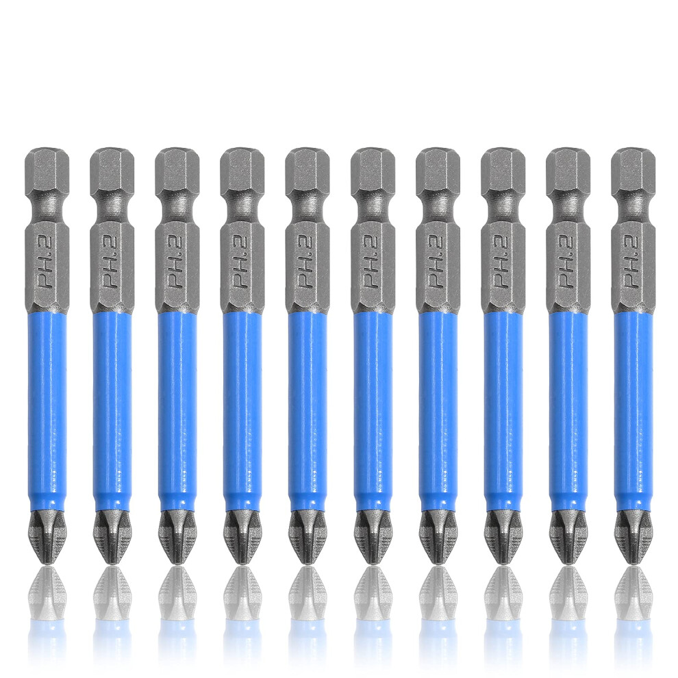 Ph2 Magnetic Phillips Screwdriver Bit Set 65Mm 1/4 Inch Hex Shank S2 Steel Antislip Tip 9174973521389