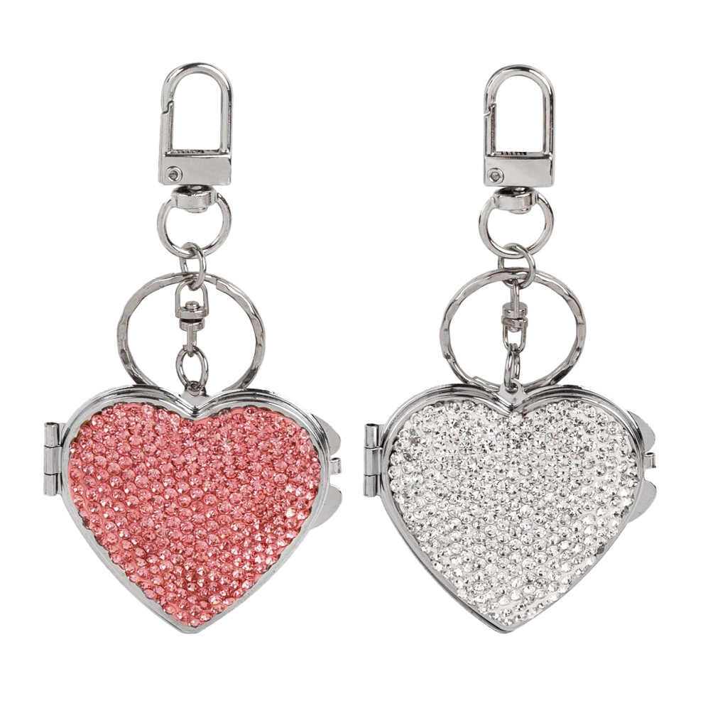 2 Pack Mini Travel Pocket Mirror Keychains for Women, Metal Compact Makeup Key Rings