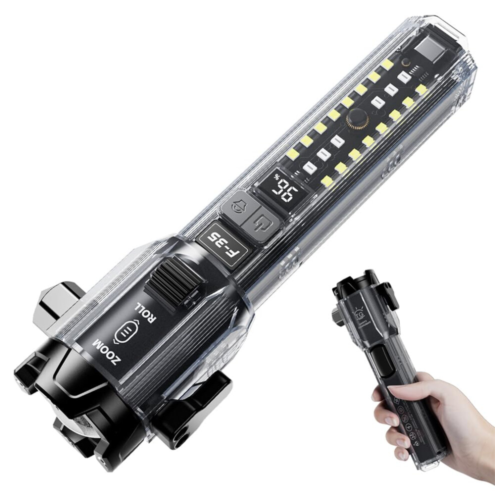Car Emergency Flashlight With Tungsten Steel Window Breaker, Seatbelt Cutter, Usb C Rechargeable Lumens 9455672882194