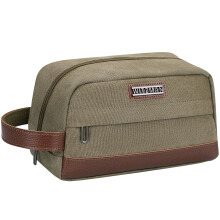 Mens Canvas Toiletry Bag with Leather Accents, Large Capacity Travel Dopp Kit Army Green