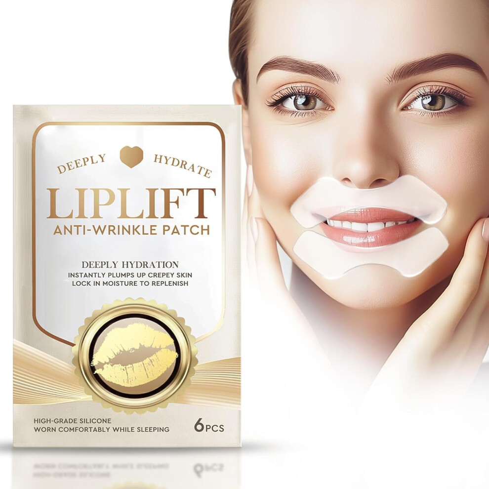 Gold Lip Wrinkle Patches With Hydrolyzed Collagen And Aloe, Overnight Anti Wrinkle Lip Pads, 6 Pack
