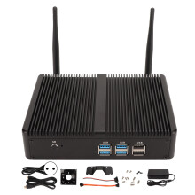 Mini PC industriale silenzioso senza ventola, processore Celeron N3150, Windows 10 Pro, design di raffreddamento quad-core, super stabilità,