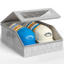 Baseball Cap Organizer with Clear Lid, Foldable Hat Storage Box for 24 Caps, Stackable Closet Use