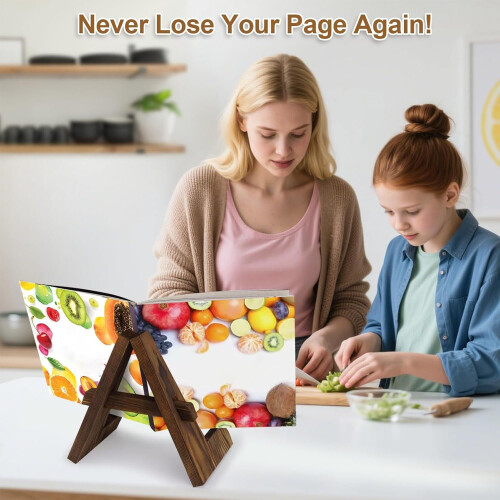 Adjustable Wooden Cookbook Stand with Foldable Solid Wood Design for Kitchen Recipe Reading 1