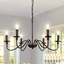 Farmhouse Chandelier for Dining Room, 6Light Black Industrial Kitchen Island Pendant with Bulbs