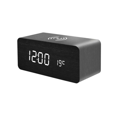 Digitaler LED Wecker mit kabellosem Laden - schwarz 1