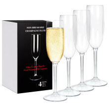 Unbreakable Champagne Flutes Set of 4, Elegant Long Stem BPA Glasses for Wedding