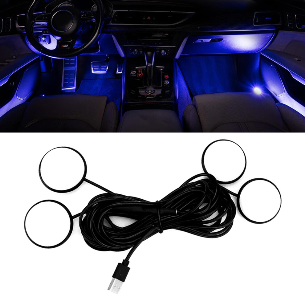 Car Interior Led Lights Rgb Ambient Lighting Kit Usb Plug And Play 4 In 1 Footwell Blue 9455672883061
