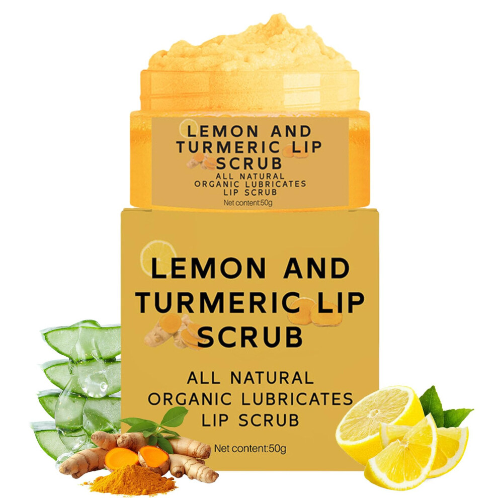 Dark Turmeric Lemon Exfoliating Lip Scrub For Lips With Aloe Vera, Natural Sugar Moisturizing Balm