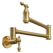 Brushed Gold Wall Mount Pot Filler Faucet 8.4in Reach Dual Handle Foldable Solid Brass Kitchen Stove