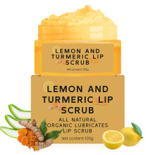 Natural Turmeric Lemon Sugar Lip Scrub for Dark Lips with Aloe Vera, Gentle Exfoliation 100g