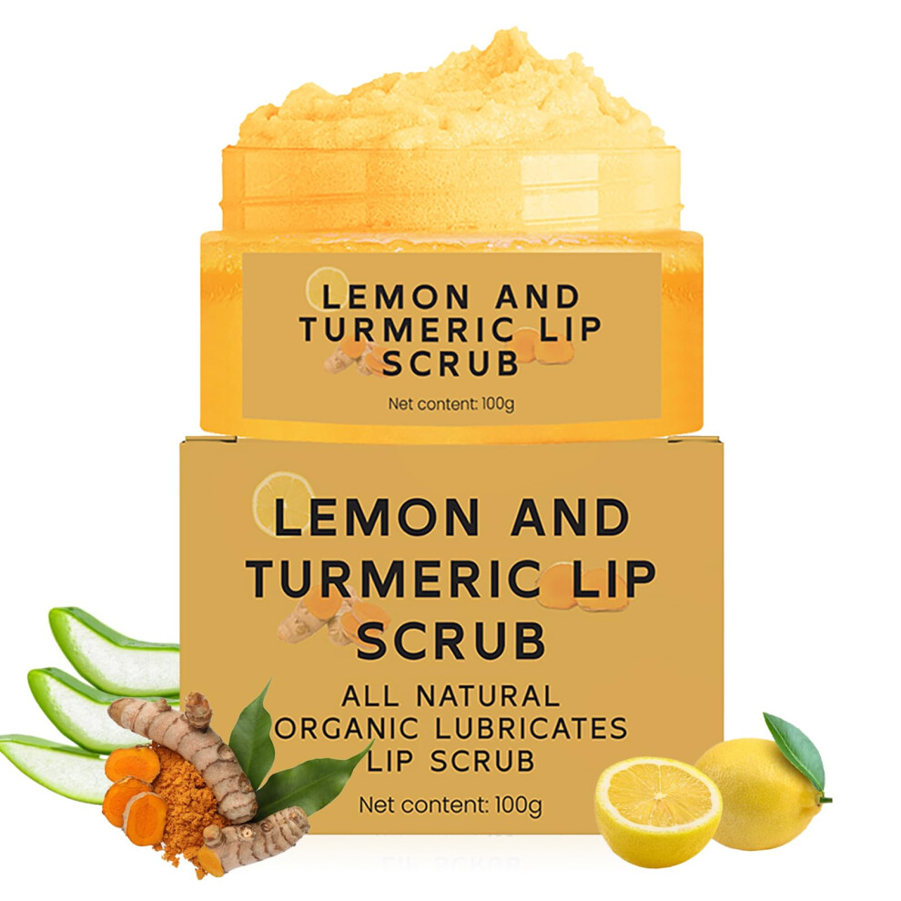 Dark Natural Turmeric Lemon Sugar Lip Scrub For Lips With Aloe Vera, Gentle Exfoliation 100G