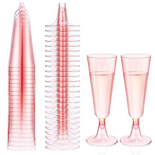 20 Pcs Clear Glitter Plastic Champagne Flutes 5 oz Reusable Shatterproof Glasses for Weddings Parties Pink