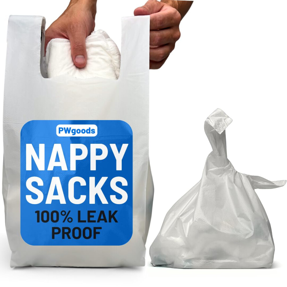 Adult Nappy Bags - 200 Pack, 20% Thicker Sacks, Easy Tie Handles, Odour Free, Discreet Plastic, Strong Sanitary Disposal Bag White Pwgoods