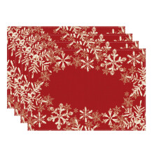 Red Snowflake Christmas Placemats Set of 4, Heat Resistant Holiday Table Mats 12x18 Inch Durable Decor