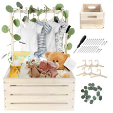 Umtiti Wooden Baby Gift Basket with Handle?Kids Clothes Hanger and Garland?Baby Shower Crate Wardrobe for Pregnant New Parents.Gift Basket-Wood-UK