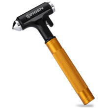 Car Safety Hammer 3in1 Emergency Escape Tool with Tungsten Steel Window Breaker and Seatbelt Cutter, Gold