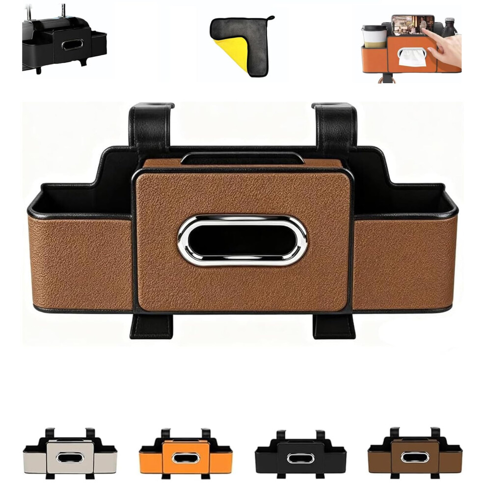 3In1 Car Backseat Organizer With Spillproof Cup Holders And Heavyduty Hooks, Brown 9455672885140