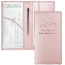 PU Leather Car Registration and Insurance Holder with Clear Windows, Waterproof Card Organizer Pink