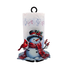Christmas Paper Towel Holder Snowman Design with Weighted Base for Holiday Kitchen Decor