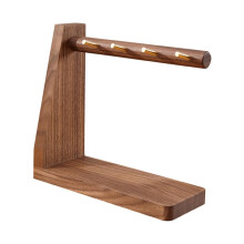 Vintage Wooden Wall Mounted Key Holder with Walnut Finish and Durable Brass Hooks for Home Storage