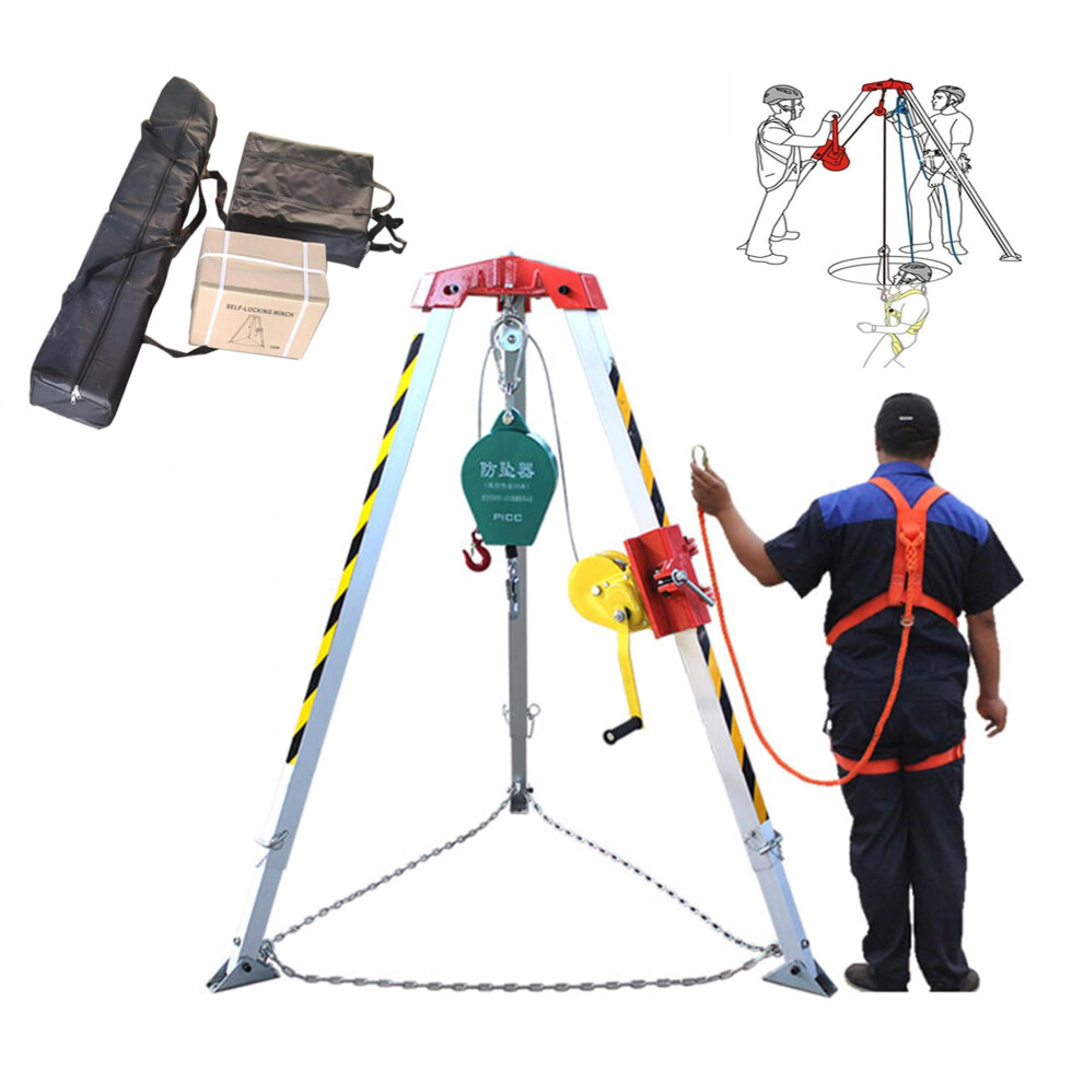 Rescue Tripod With Winch, Adjustable Height Confined Space Tripod Kit With Safety Harness 1800Lbs 9113335734180