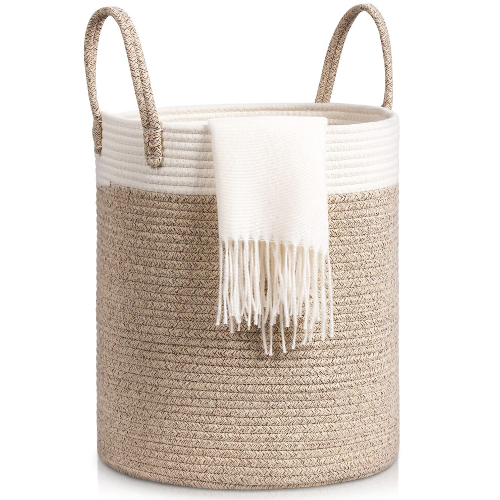 Tesmien Laundry Basket, Toy Storage Basket For Kids Baby, Large Foldable Woven Storage Baskets Cotton Rope Blanket Baskets With Handle,Organiser