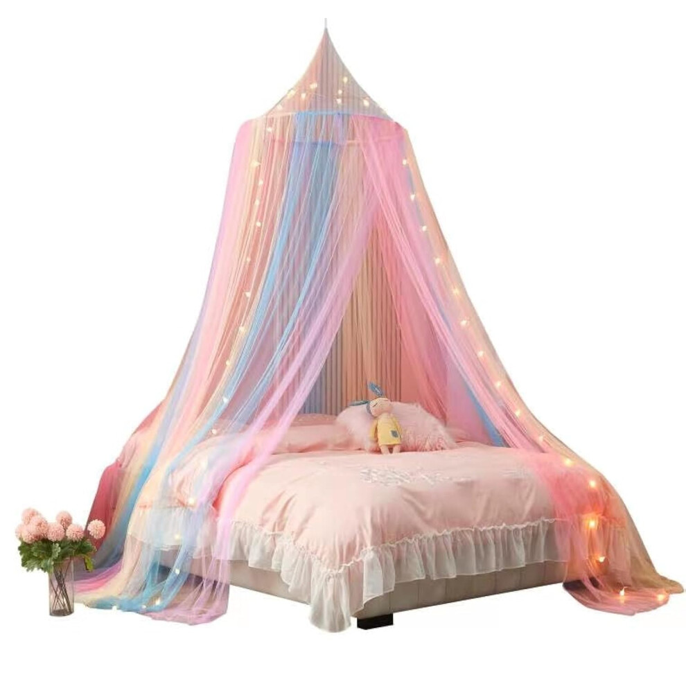 Bed Canopy For Girls,Rainbow Canopy For Bed,Princess Mosquito Net Play Tent For Kids,Hanging Bed Net Cover For Girls Room Decor (Rainbow) Ziqinpsq