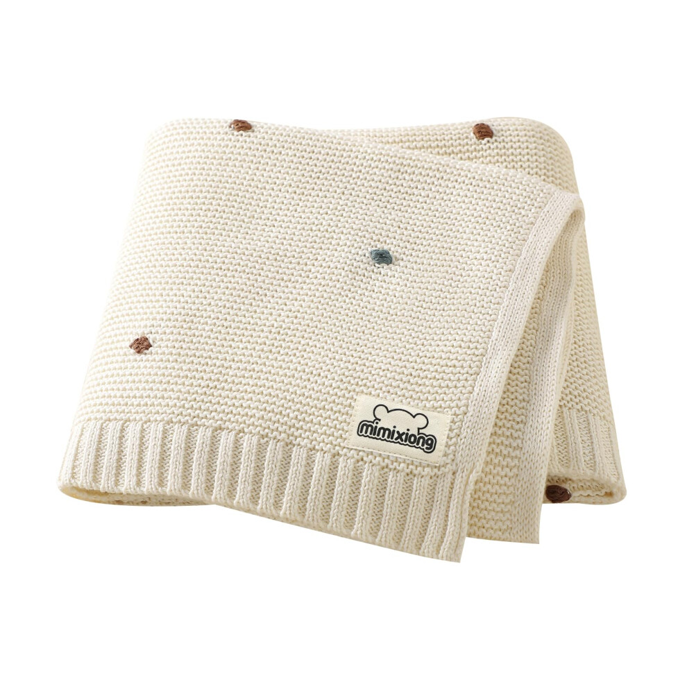 Knit Baby Blanket - Soft Cozy Cotton Knit Baby Blanket For Boys And Girls - Swaddling Crib Stroller Quilt Blanket Shower Baby Gift (Cream) Cream Mimixiong