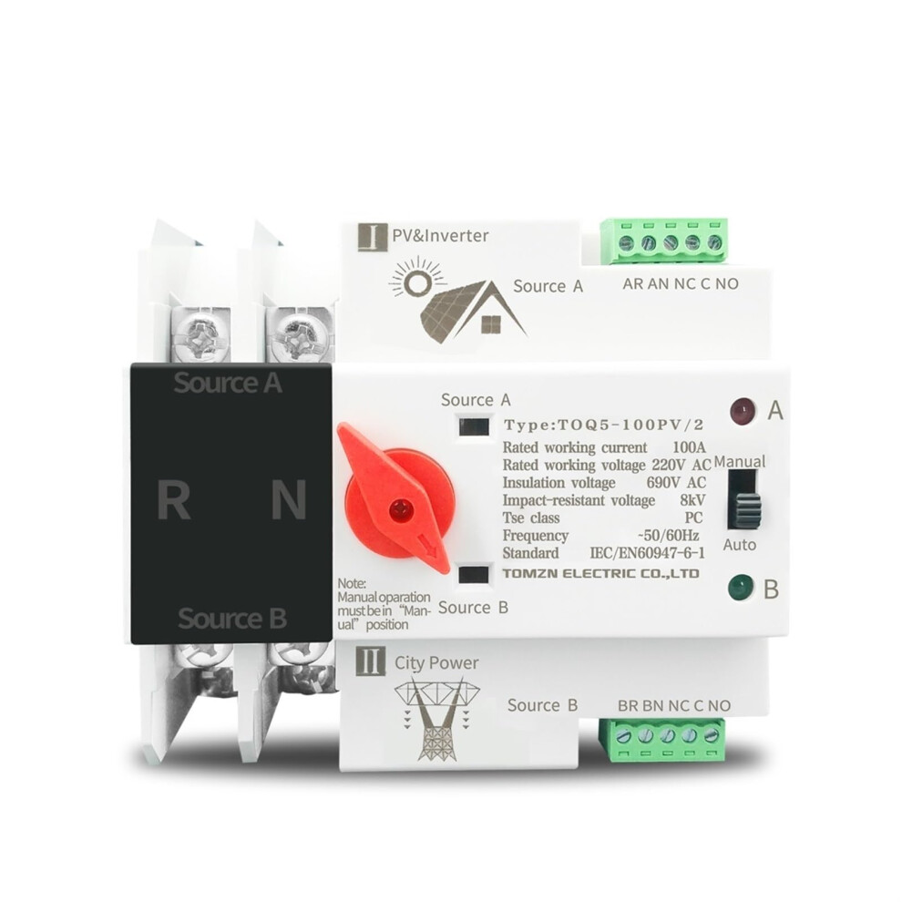 125A Automatic Transfer Switch For Solar Inverter Pv Priority Dual Power Din Rail Changeover 9070919971976