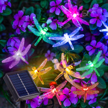 Solar String Lights Waterproof Dragonfly 20 LED Outdoor Garden 8 Modes Multicolor 10ft Energy Saving