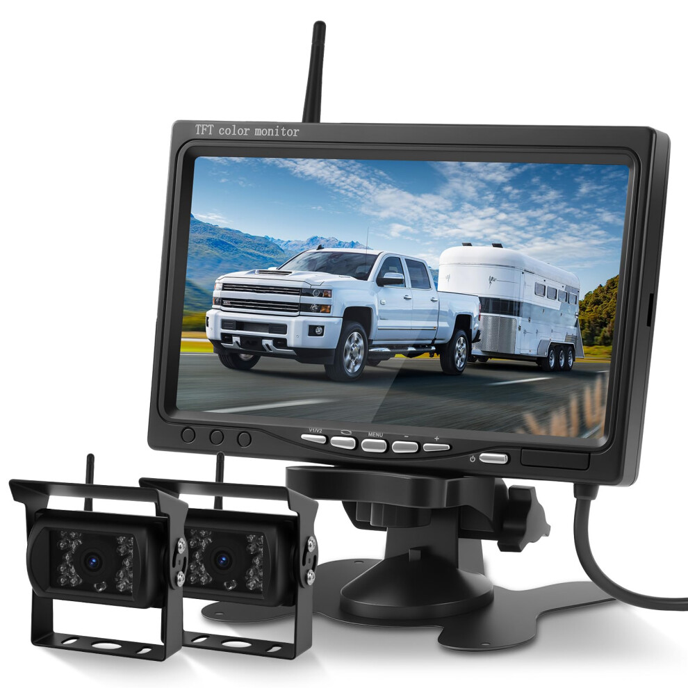 Backup Camera System With 2 Cameras And 7' Monitor, Wireless Night Vision, Ip69 Waterproof For Trucks Suvs Rvs 9092120396515