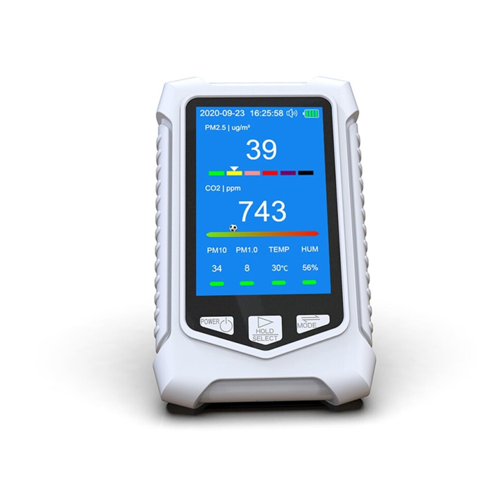 CO2 Monitor with LCD Display, RealTime Air Quality, Temperature & Humidity, 2000mAh Rechargeable