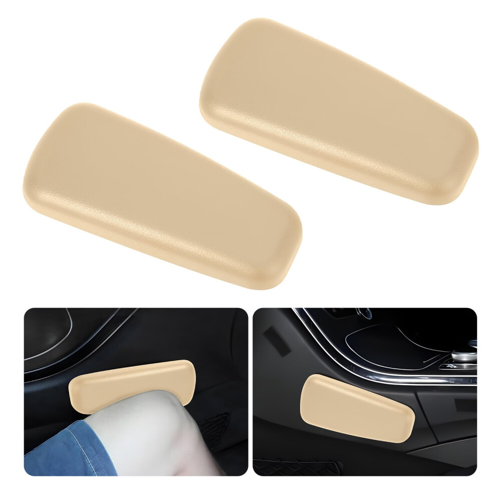 2Pcs Car Armrest Cushion And Elbow Pad, Breathable Leather Door And Console Pillow For Fatigue Relief, Beige 9455672887908