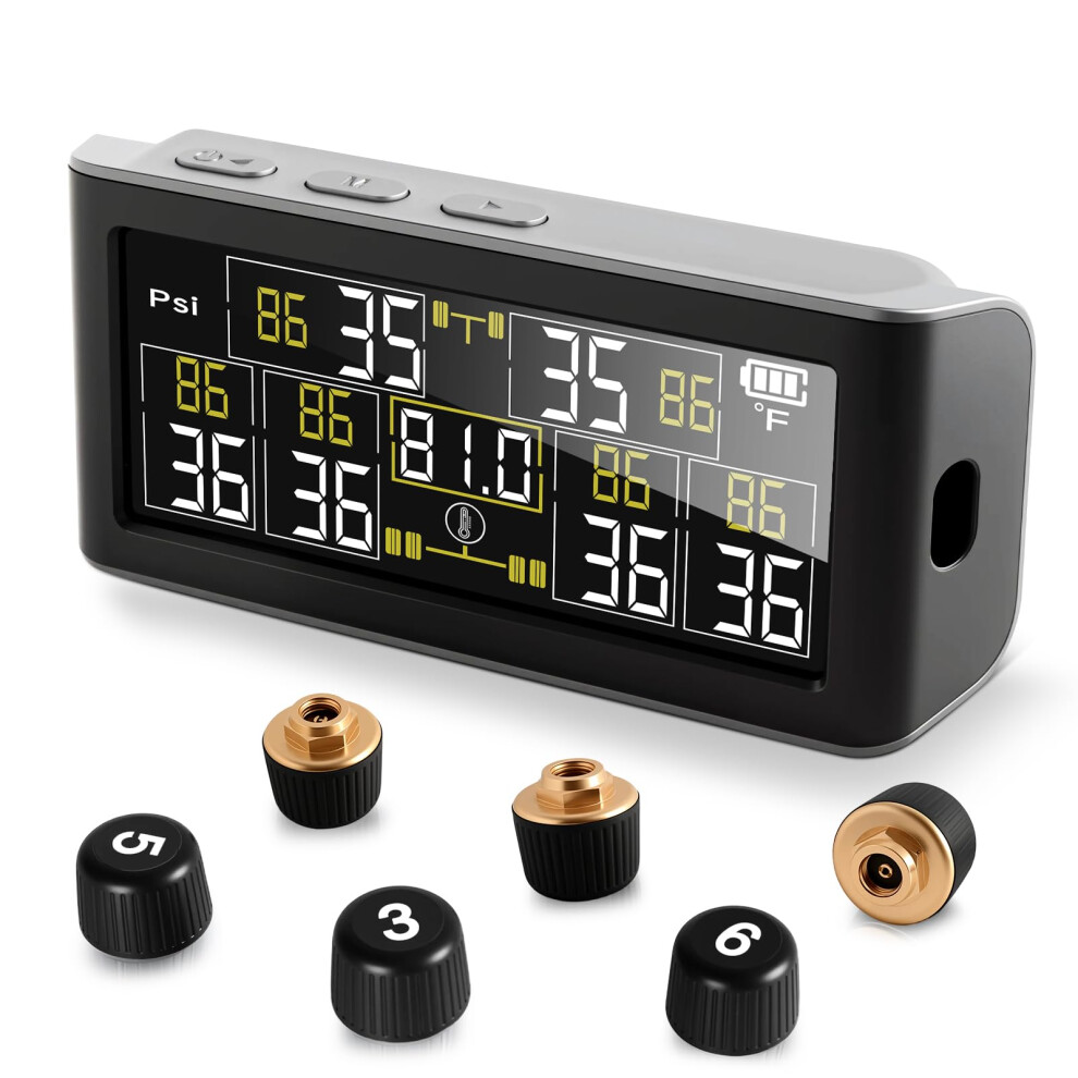 Wireless Rv Tpms With 6 Metal Sensors, Solar Usb Charging, 144 Psi Realtime Monitoring For Trailer 9455672888028